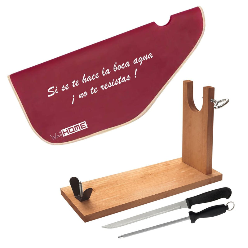 Kit de Jamonero de Madera Well Home con Cuchillo y Chaira + Funda Tiberic