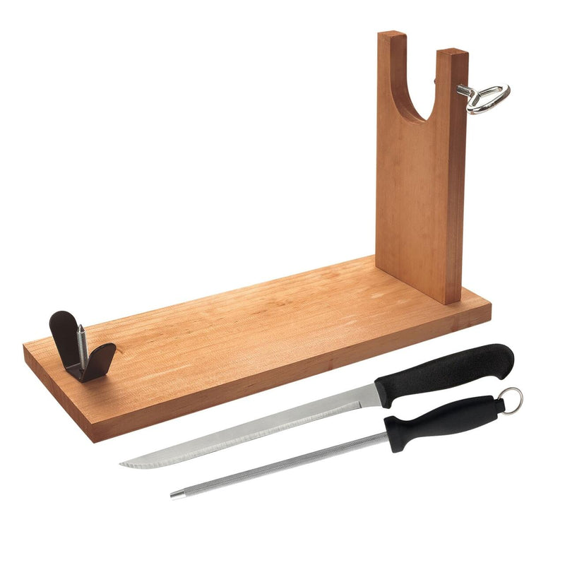 Kit de Jamonero de Madera Well Home con Cuchillo y Chaira + Funda Tiberic